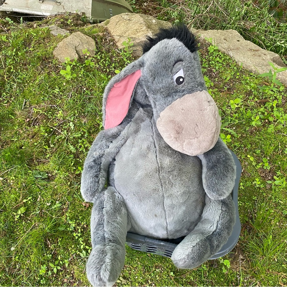 Gray Plush Donkey Toy with Pink Ears